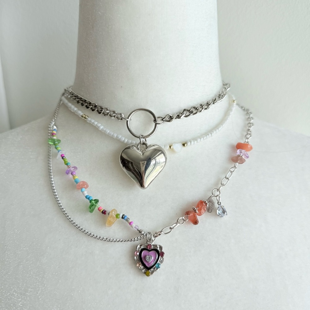 Y2K beaded multicolour heart pendant necklace indie coquette necklace